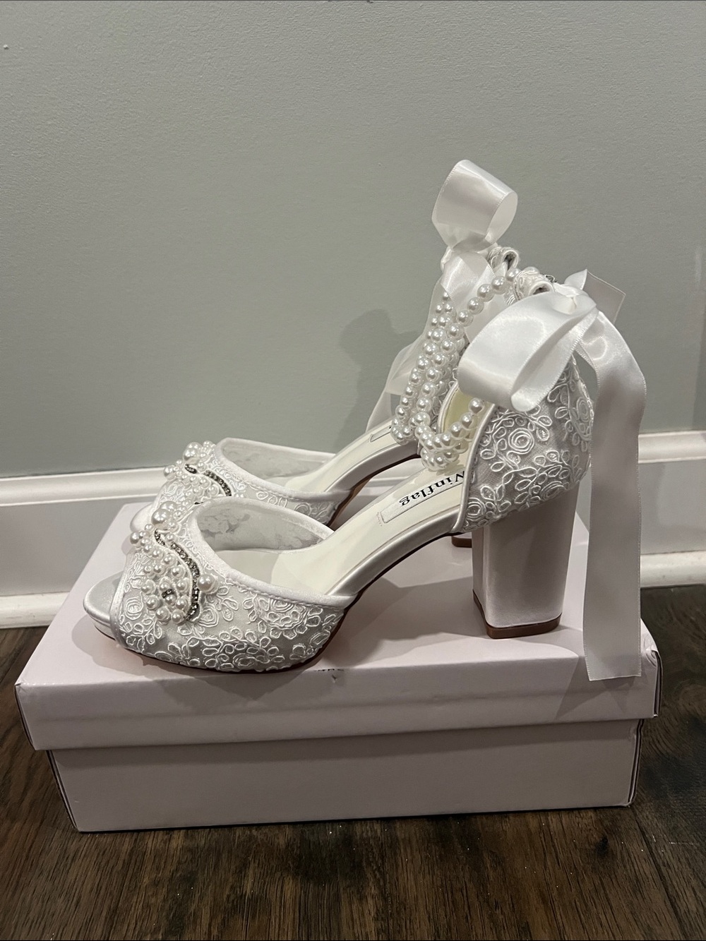 White Embellished Bridal Block Heel Sandals